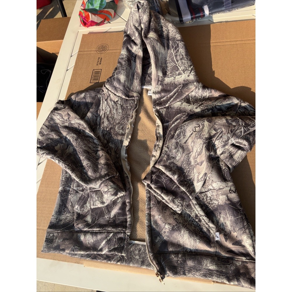Akimbo Realtree Edge Camo Full Zip Hoodie Fleece Lined Mens Small Brown Grey